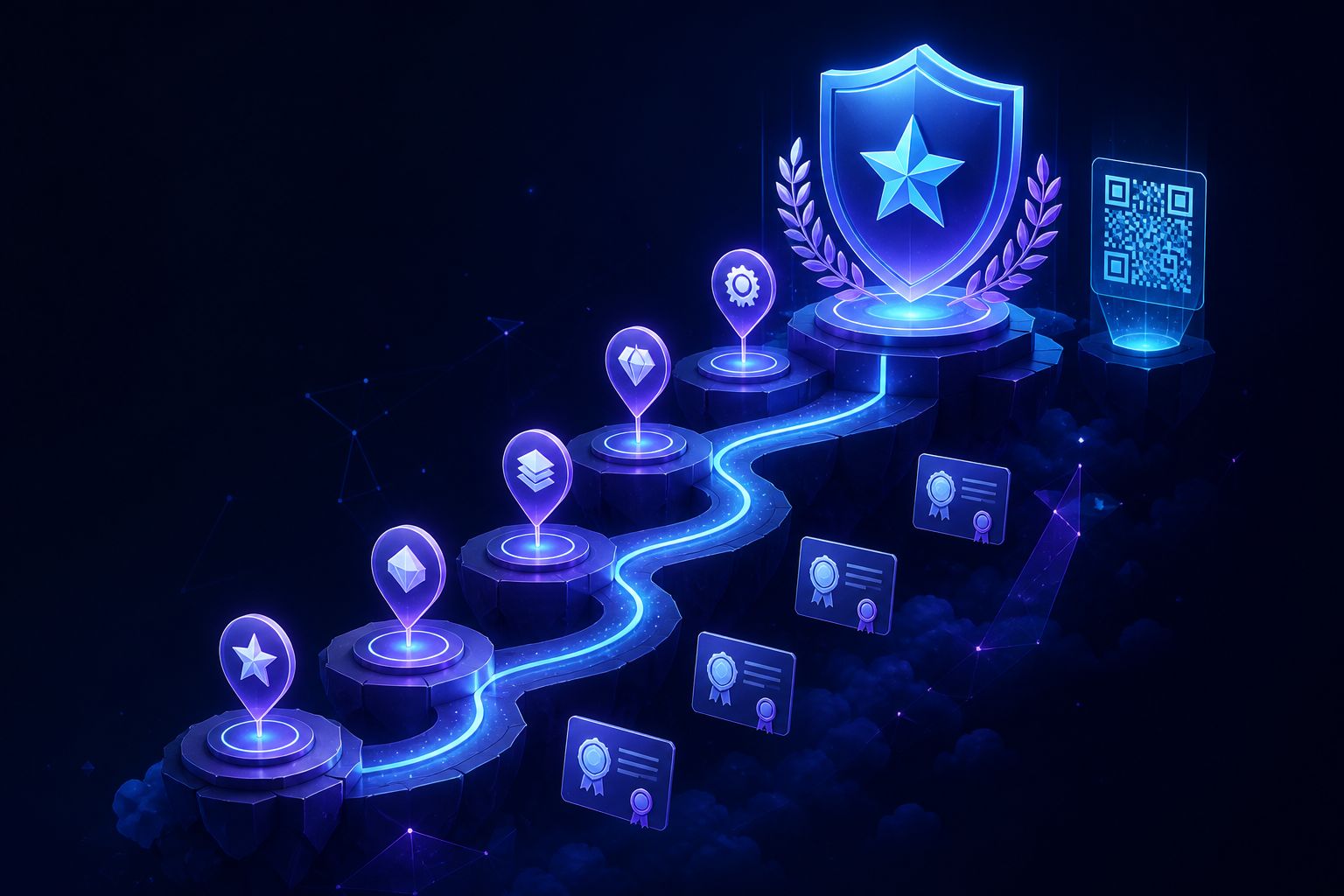 Ilustração de certificados e badges digitais
